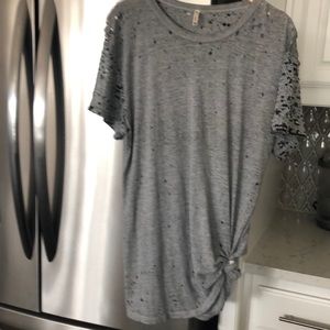 Emma & Sam. XS. Gray oversized tshirt w/ sequins/distressed w/holes. Very soft.